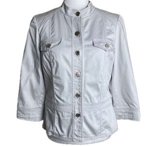 White House Black Market Women's Stretch Denim Peplum Cargo Utility Jacket 8